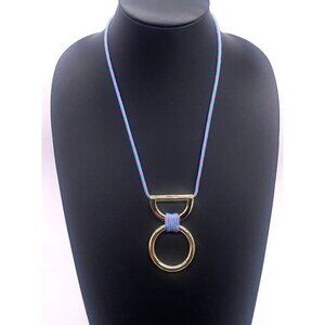 RM Gold Tone Interlocking Circle Pendant Purple Cord Necklace 18in
